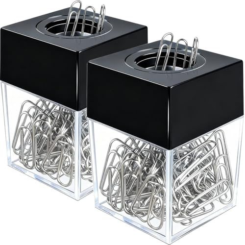 2 magnetische Büroklammer-Spenderboxen mit je 100 Metallklammern in Schwarz, 2 Stück