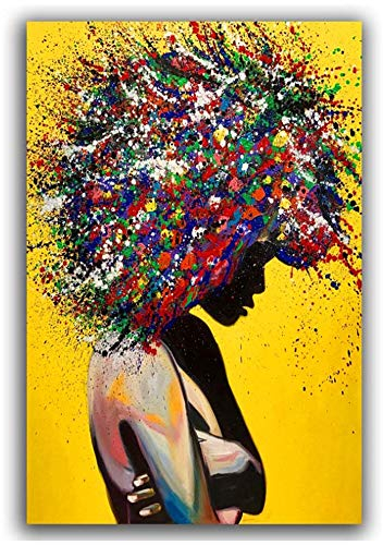 XIANGPEIFBH Wandkunst Leinwand Bunte Graffiti Poster Drucke Afro Big Hair Frauen Wandbilder für Wohnzimmer Leinwand Malerei 60x90 cm / 23,6x 35,4 Kein Rahmen