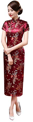 Kalaokei Robe de soirée traditionnelle chinoise à manches courtes avec motif dragon et phénix Rouge vin 1 m
