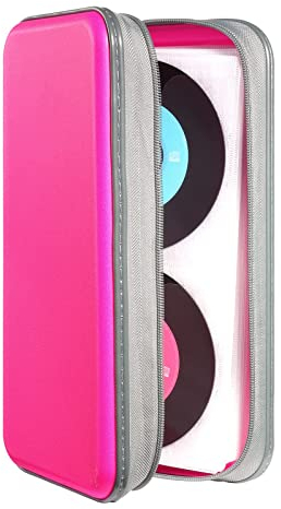 DVSICK DVD Case, 96 Capacity CD Case Hard Portable DVD Case Holder Plastic CD Organizer Wallet Protective DVD Storage (Pink)