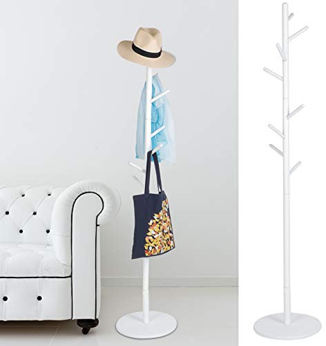 Dioche Stand Porte-manteau de sol, 36 x 169 cm, avec 8 crochets, pour vêtements, sacs, écharpes, pour couloir, entrée (blanc)