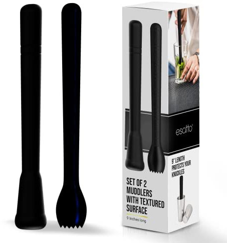 Esatto Juego de 2 herramientas profesionales para bar (25 cm), acanalado, fabricado con plástico ABS, color negro, duradero y acanalado para puré de frutas, bayas, azúcar, especias y hierbas