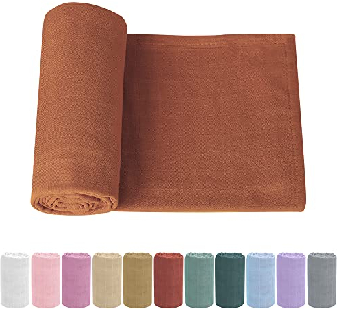 Knirose Pucktuch Baby Musselin Babydecke Swaddle 120x120cm Puckdecke Mulltücher, Bambus Baumwolle Baby Pucktücher Decke für Neugeborene Junge und Mädchen (Bräunlich-Gelb)