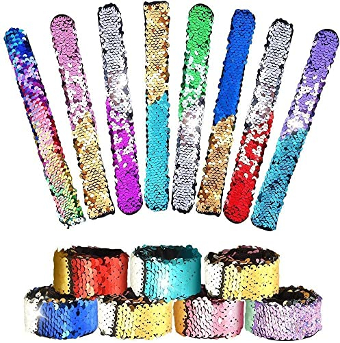 Pailletten Armband,Farbe Meerjungfrau Armband 6 Stück Reversible Slap Mermaid Armbänder Charme Pailletten Slap Armband Magic Beruhigende Armbänder für Kinder Party Geschenke,Zufällige Farbe