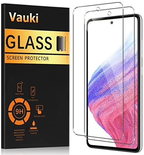 Vauki 2 Stück Hartglas für Samsung Galaxy A53 5G/A52/A52S 5G, Displayschutzfolie, HD, transparent, Härtegrad 9H, ultra-strapazierfähig, kratzfest, mit 99% Transparenz, blasenfrei