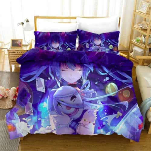 YuZong Hatsune Miku Bettwäsche aus weichem Polyester dreiteilig Anime-Bettbezug Kissenbezug Anime-Figuren Cartoon-Kinder Kinder Teenager Erwachsene