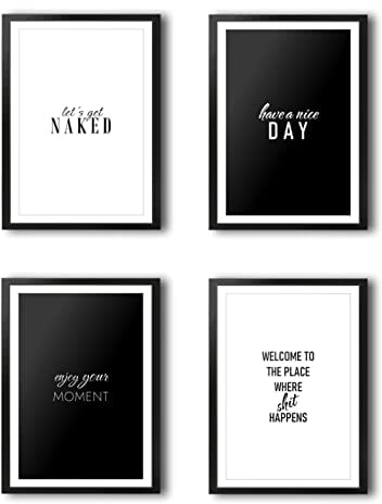VON STEINEICH® Badezimmer Deko Bilder [Schwarz Weiß] Moderne Wandbilder in DIN A4 für Bad & Gäste WC - Wunderschöne Wanddeko passend zu Aesthetic Stil & Boho Deko (4er Poster Set ohne Bilderrahmen)