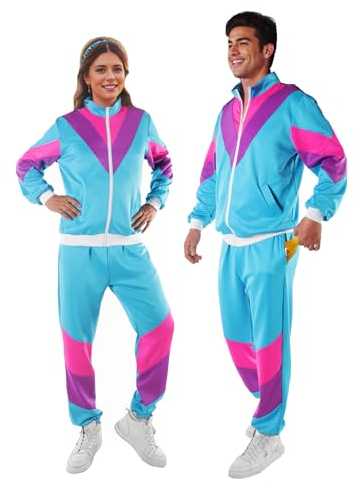 80er 90er Jahre Outfit für Herren Damen Assi Jogginanzug Trainingsanzug NEW KIDS Kostüm Pärchen Kostüme Blau S