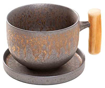 Ensemble de tasses à thé japonaises vintage en céramique émaillée rouille avec poignée en bois