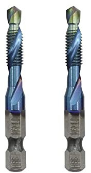 Tap Drill Bits, 1/4 Inch Hex Shank HSS Thread Spiral Combination Drill Bit Set, Tapping Chamfering Metal Tools Bits Metric & Inch M6, 2 Pcs