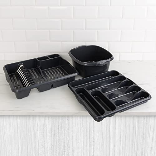 Wham 3 Piece Casa Plastic Kitchen Set Midnight (38cm Rectangular Bowl, Large Cutlery Tray & Large Dish Drainer)