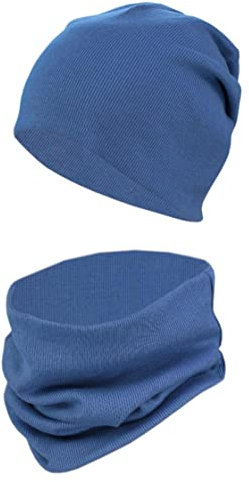 TupTam Mütze und Schal Kinder Set – Weiches Schal Mütze Set Kinder für Herbst und Winter, Farbe: Rippstoff Jeans, Größe: 44-52