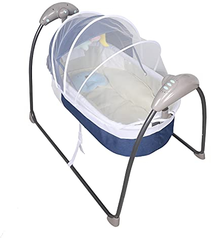 SHZICMY Elektrische Babywiege Stubenwagen,Automatische Babywiege Babywippe Wiege Bett 5-Gang mit Matratze (Timing+Bluetooth 9kg) (blau)