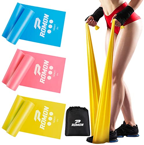Romon Fitnessband 3er-Set, 2M Lange Fitnessbänder mit 3 Widerstandsstufen, Gymnastikband mit Aufbewahrungstasche für Fitness, Pilates, Yoga, Physiotherapie, Fitnessband Für Männer & Frauen