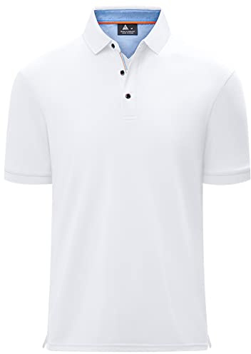 geeksport Poloshirts Herren Kurzarm Tennis Slim Fit Golf Polo Shirt Männer Sport Schnelltrocknend Atmungsaktiv Polohemd Sommer Outdoor Golf T-Shirt(1623-Weiß-XL)