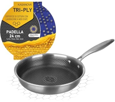 KASANOVA Poêle antiadhésive Tri-ply, Revêtement nid d'abeille, compatible avec le four et tous les types de cuisinières. (24 cm)