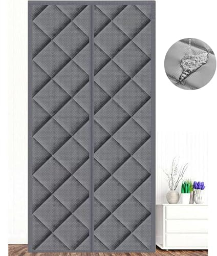 Ygann Wärmeschutzvorhang Magnet Isolierter Türvorhang Thermo Türvorhang Isolier Schutz Vorhang, Selbstschließend,Wasserdicht, Winddicht,für Balkontür Türen(Hellgrau,90x200cm)