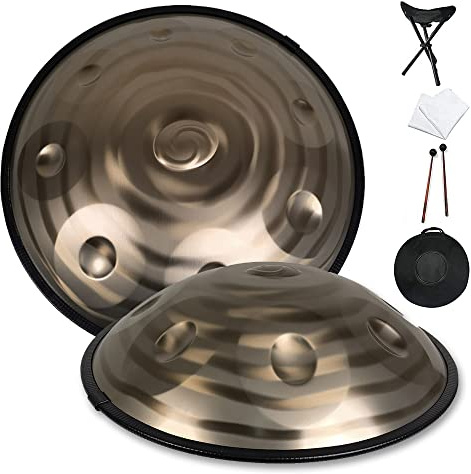 Professionelle Handpan-Stahltrommel, 440-Hz-Handpan-Trommel, 22-Zoll-Stahlhandtrommel in d-Moll mit Handpan-Koffer, Ständer, Schlägeln, 10 Töne