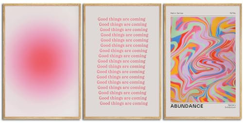 Good Things Are Coming Leinwand-Kunst, ästhetisches Set, 3er-Set, Farbverlauf, psychedelischer Aura-Engel, Poster, Drucke, Raumdekoration, rosa Wanddekoration für Schlafzimmer, Wohnzimmer, ungerahmt