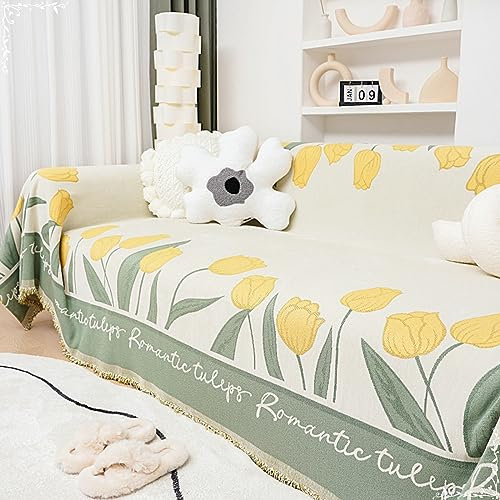 Gualiy Sofa Überzug 180x150cm, Tulpenblumen Sofabezug 1 Sitzer Sofahusse Kratzfest Gelb Sofa Überzug für Wohnlandschaft