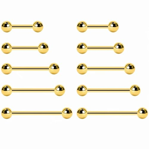 NewkeepsR 5 Paar 2,0mm Stahl mit Außengewinde vergoldet Zungenring Nippel Langhantel Bar Body Piercing 8mm 10mm 12mm 14mm 16mm