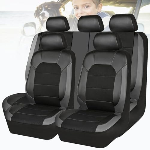RajoNn 9pcs Car Seat Covers Full Set for VW Golf 6 GTI Golf 7 Golf 7 GTI, Universal Auto-Sitzbezug, Waterproof Car Seats Covers, Car Accessories Interior, Gray