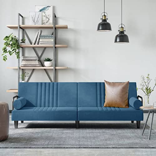 KOIECETA Schlafsofa mit Armlehnen Sofa Couch mit Schlaffunktion Sofabett Gästebett mit Holzrahmen Schlafcouch Bettsofa Wohnzimmer Modern Samt (Blau)