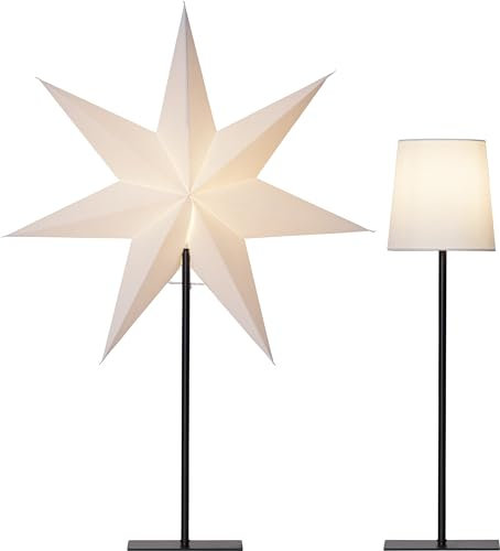 COLOURS MANUFAKTUR YOUR COLOUR YOUR LIFE Weihnachtsleuchter Weihnachtsstern Adventsstern Standleuchte mit Stern Wechselschirm (Combi Pack weiß mit Metallfuß schwarz, mittel)