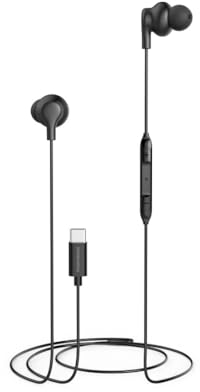 THOMSON USB-C-Kopfhörer, kabelgebunden, für iPhone 15/Samsung (kabelgebundene In-Ear-Kopfhörer mit Mikrofon, Kabel 1,2 m, Multi-Steuerung, kompatibel mit Siri und Google Assistant), Schwarz