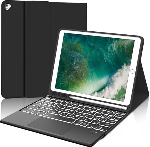 Tastiera per iPad 6 Generazione Touchpad, Custodia con Tastiera per iPad 9.7, Cover Tastiera Bluetooth Italiano Magnetica Retroilluminata Tastiera per iPad Air 2, iPad Air 1, iPad pro 9.7, Nero