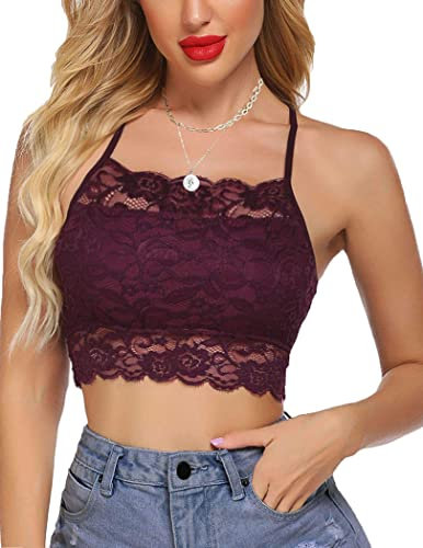 Avidlove Canotta Canotta da Donna Crop Top Reggiseno in Pizzo Canottiera Sexy Crop Viola Scuro L