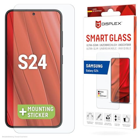 Displex Smart Glass (9H) für Samsung Galaxy S24/S25, Montagesticker, unzerbrechlich, ultra-dünn, unsichtbar