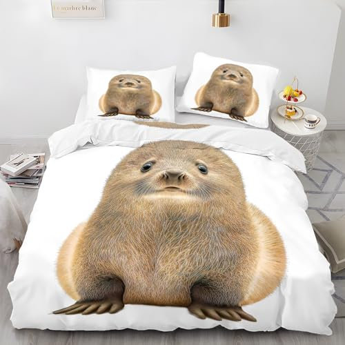 MLUNKQAIL Bettbezug 155x220 WeißEs Tier Bettwäsche Wasserschwein Weich Atmungsaktiv Bettwäsche Set Mikrofaser Bettbezüge und 2 Kissenbezüge 80x80 cm mit Reißverschluss für Ganzjaehrig