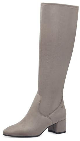 Tamaris Botas de Caña Larga para Mujer, Textil, Tacón Cuadrado, Cómodas, Gris, 40 EU