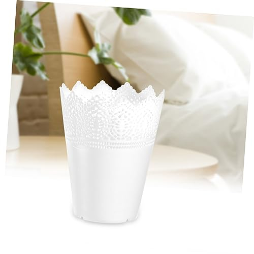 Mipcase Lot De 4 Pots De Fleurs en Plastique avec Petite Couronne Et Motif en Dentelle pour Décoration D'intérieur