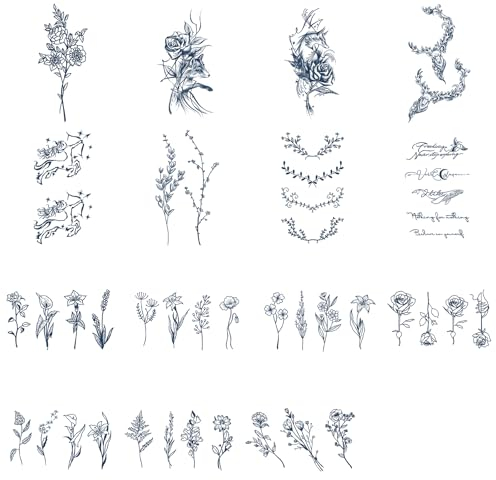 Sugeru 15 Blätter Super Nachhaltig Temporäres Tattoo, 2 Wochen Original wasserfest+vegan+Neue-Tech+Langanhaltend | Fake Tattoo Aufkleber | Tattoos erwachsene kinder, natürliche ungiftige Inhaltsstoffe