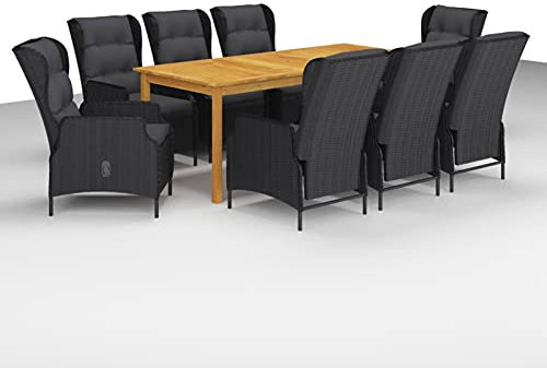 Homgoday Gartentisch und Stühle Set, Gartenmöbel-Set, 9-teilig, Dunkelgrau, Gartentisch und Stühle im Freien, Gartenmöbel, Gartenmöbel-Set