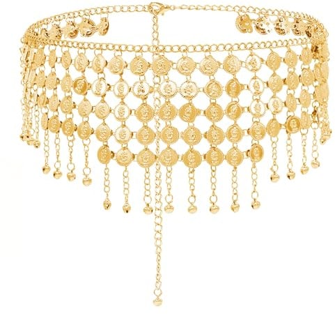 Pandalein Damen Gürtel Mode Taillengürtel Metall Kettengürtel Fransen Bauchtanz Gürtel Münzgürtel Verstellbare Hüftkette Taillenkette für Kleider