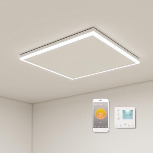 Infrarotheizung Decke mit Thermostat 400 Watt, Deckenheizung Infrarot mit LED Beleuchtung, Infrarotheizung Deckenmontage, App Fernbedienung Steuerung, Elektroheizung Heizplatte Heizkörper Heizpaneel
