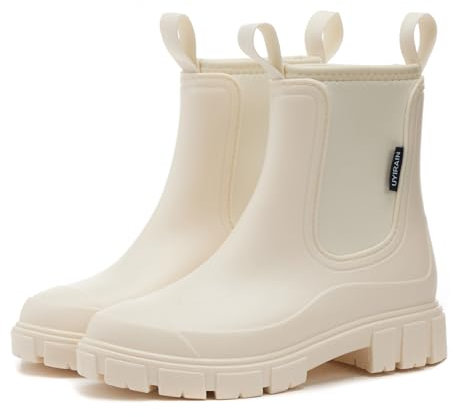 SmoothPace Gummistiefel Damen Gefüttert Wasserdicht Gummistiefeletten Halbhohe Chelsea Boots Rutschsicher Abriebfest Atmungsaktiv Regenschuhe Komfort Garten Stiefeletten White 37EU/38CN
