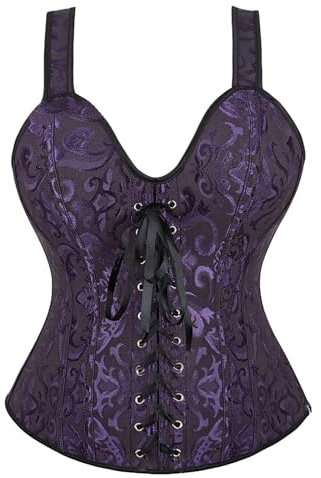 Corset sexy pour femme - Vintage - Costume gothique - Costume de pirate - Top en satin - Corset à lacets - Bustier avec bretelles - Haut violet - Corsage - Corsage - Costume d'Halloween, lilas, 3XL