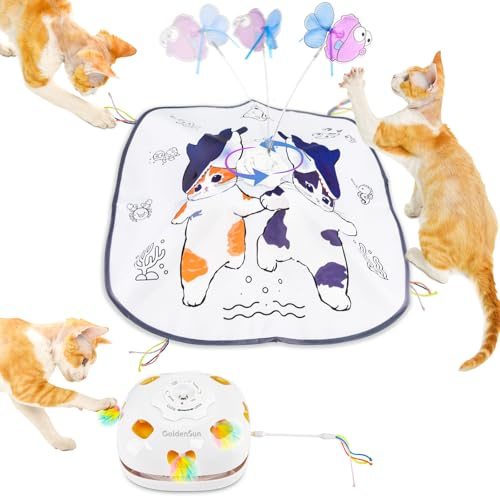 GoldenSun Katzenspielzeug für Hauskatzen, 5-in-1 Interaktives Katzenspielzeug, Automatisches Beschäftigungsspielzeug für Katzen, die Allein zu Hause Sind, für Gelangweilte Erwachsene Hauskatzen