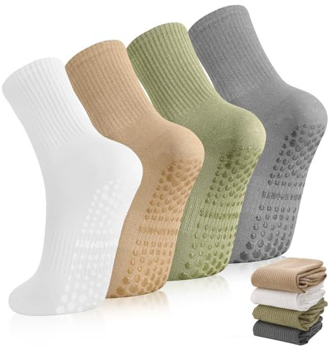 Utensilsto 4 Paar Pilates Socken Rutschfeste Socken Stoppersocken Damen 35-39 Antirutschsocken Reformer Pilates Socks Grip Socks für Pilates Barre Ballett Tanz Trampolin