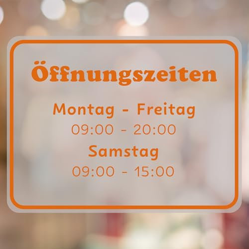 KIWISTAR - Öffnungszeiten - quer - 210x297mm - Orange - personalisiert - Fensterfolie - Wunschtext - Schaufensterbeschriftung - Aufkleber - Milchglas - Glasdekorfolie - Verbotsschilder
