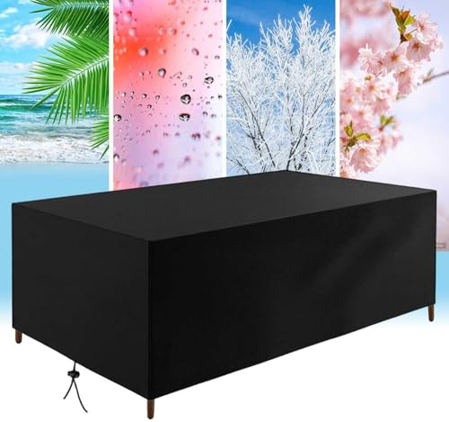 AUWUUA Garden Furniture Covers Waterproof 400x300x70cm/LxWxH 420D Oxford Fabric Patio Table Cover, Outdoor Sofa Cover Windproof Anti-UV Upgraded Tear-Resistant for Rattan Sofa Set