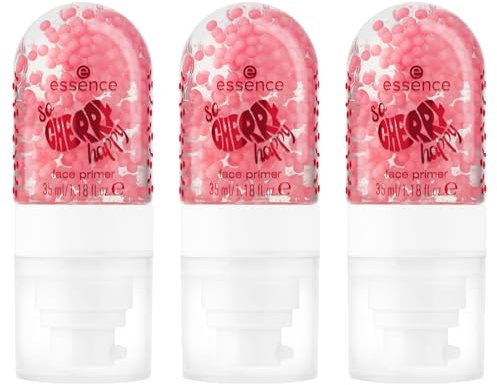 essence SO CHERRY happy face primer, Nr. 01, Transparent, langanhaltend, grundierend, natürlich, vegan, ohne Parabene, ohne Mikroplastikpartikel, Nanopartikel frei, 3er Pack (3x35ml)