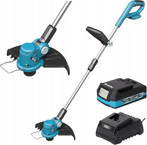 Set decespugliatore elettrico con batteria da 2,0 Ah e caricabatterie, Garden DEDRA DED7016 18 V, diametro di taglio 30 cm, 18 V, 8800 giri/min, leggero ed ergonomico, 1,9 kg, tubo telescopico e