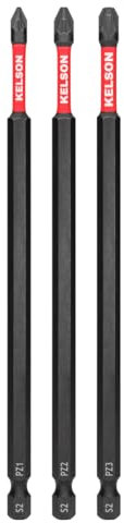 KELSON 3pcs Pozi 150mm PZ1 PZ2 PZ3 Impact Rated Screwdriver Bits 1/4 Universal
