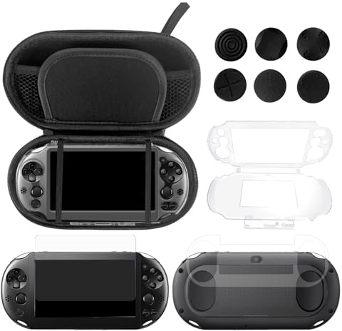 JDGPOKOO 10 in 1 Accessories Kit for PS Vita 2000, Carrying Case for PSV 2000, Protective Case, Front and Back Screen Protectors, and 6Pcs Thumb Grip Caps, for PlayStation Vita 2000/PS Vita Slim ONLY