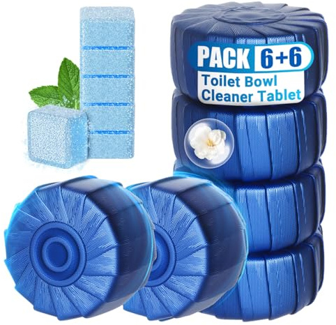 Nunemosk Toilet Rim Blocks, 6+6 Pack with Cleaning Tablets, Long Lasting